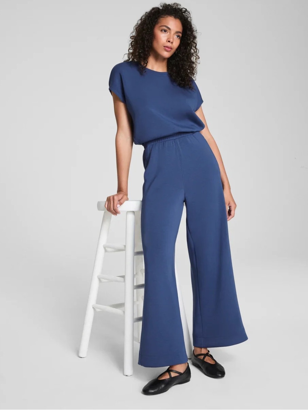 Spanx AirEssentials Cinched Cap Sleeve Jumpsuit Faded Indigo NEW XS S M L XL